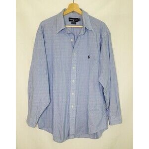 Ralph Lauren Yarmouth Blue Striped Long Sleeve Button Up‎ Shirt Men's 17-34